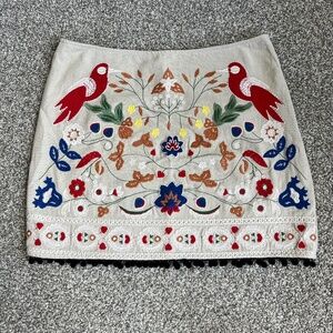 Altar'd State NWT Cream Boho Embroidered Linen Cotton Mini‎ Skirt, Size Medium